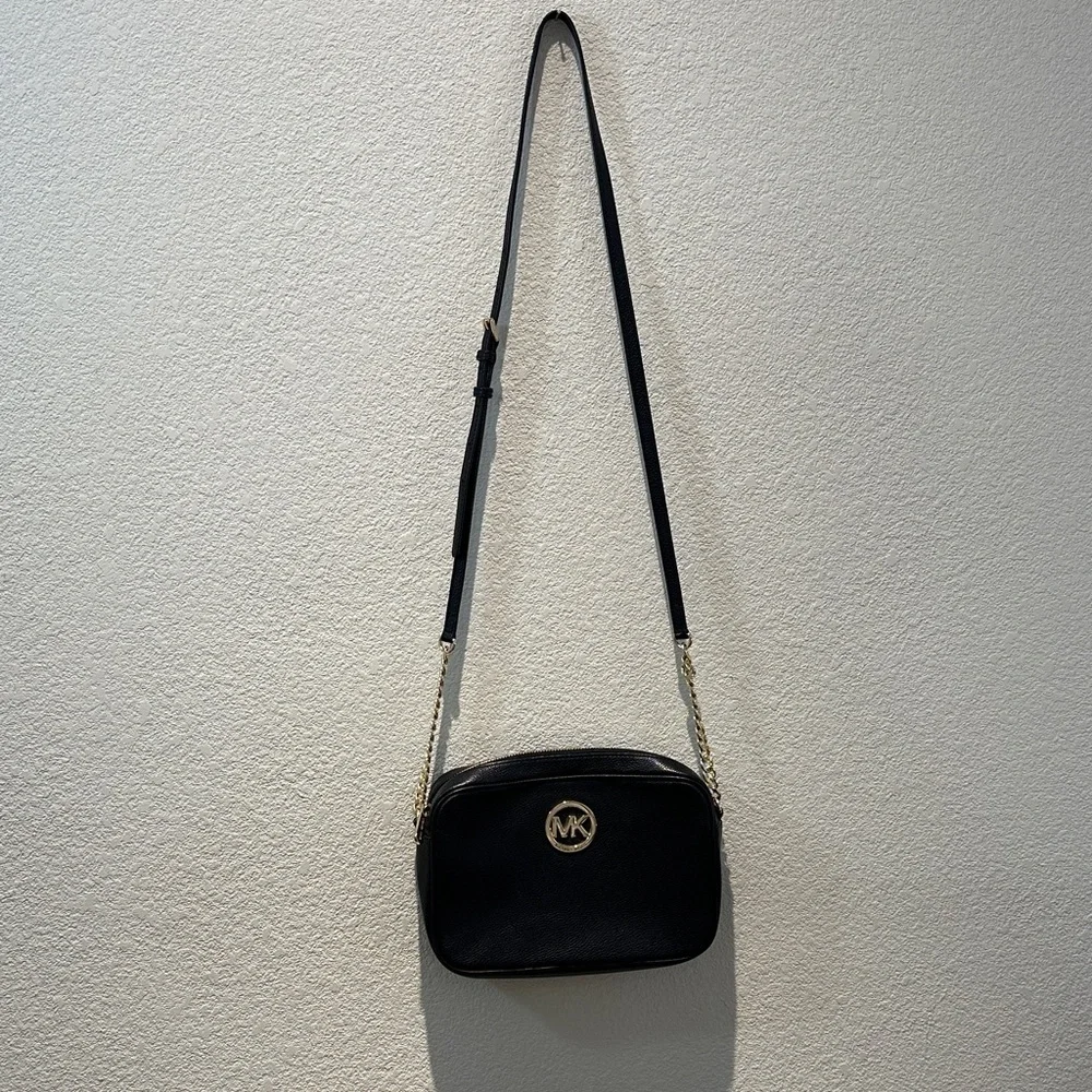 Michael Kors Black Crossbody with Gold MK Emblem